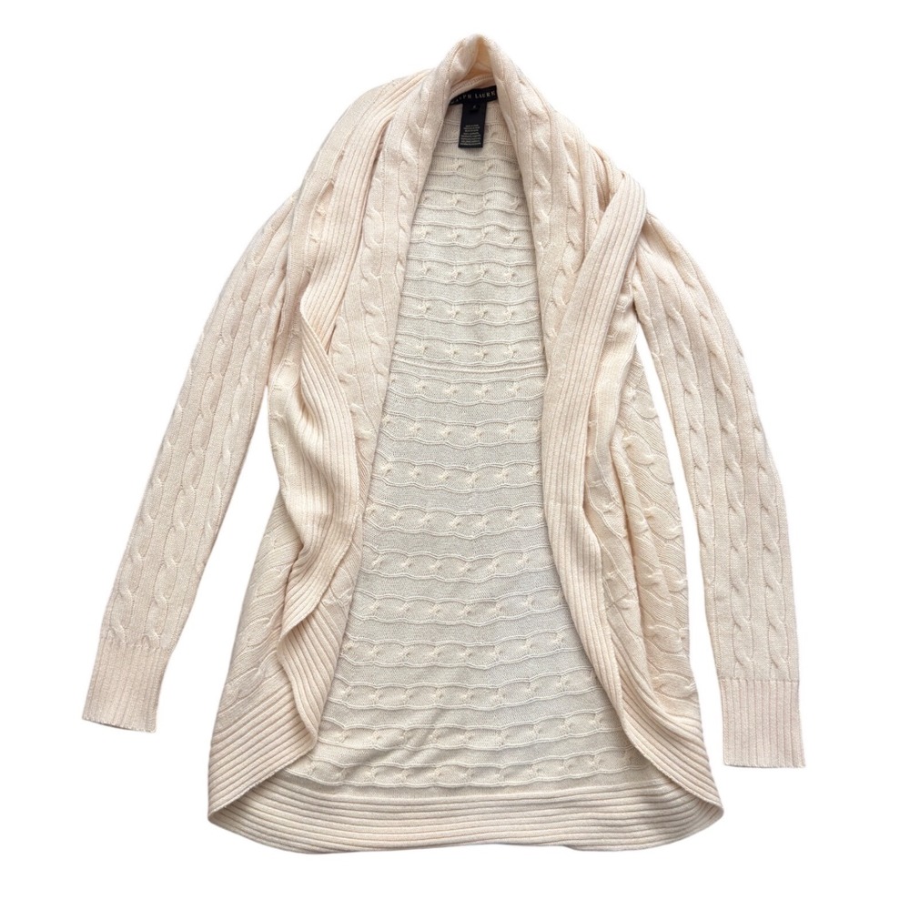Ralph Lauren Cream Cable Knit Open Front Cardigan